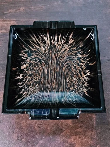 Vintage Murano Black & Copper Avventurina Glass Ashtray - Vincenzo Nason, Italy