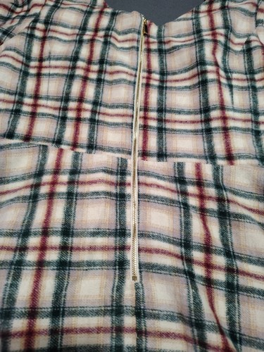 Ivy City Flannel Dress Ladies 1X Beige/Green Plaid Short Sleeve Knee Lined - Picture 10 of 13