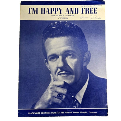 I'm Happy & Free Sheet Music JD Sumner Gospel Shaped Notes 1958 Piano Lyrics Vtg