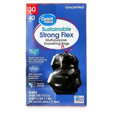 Great Value Sustainable Strong Flex Drawstring Large Multi-Purpose Bags, 40 Ct