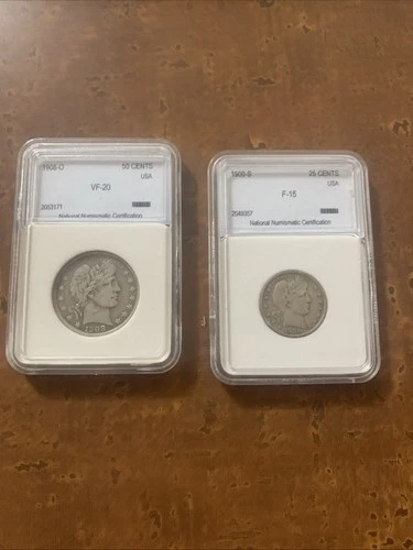 1908-0 Barber Half DollarAnd 1900-s Barber Quarter USA 50 25 Cents