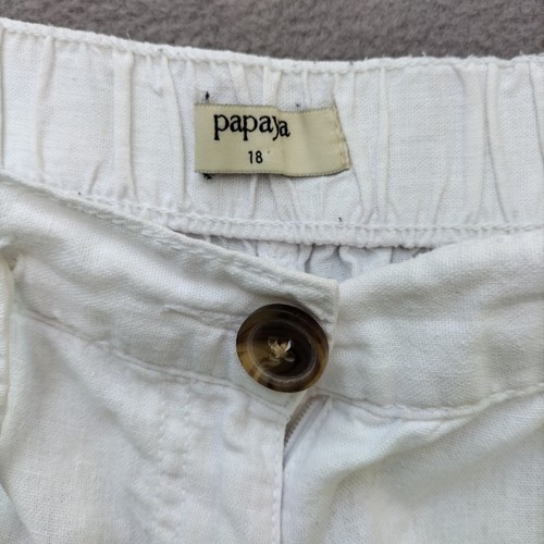 Bermudas Papaya Mezcla Lino Talla 18 Blanco Cordón 11" Pierna Tiro Alto - Imagen 2 de 7