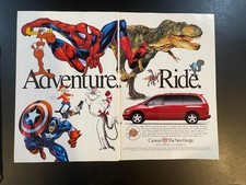 Publicité imprimée 2 pages 1999 : Caravane Dodge - Adventure Ride - Spider Man TRex 10x7 LIRE
