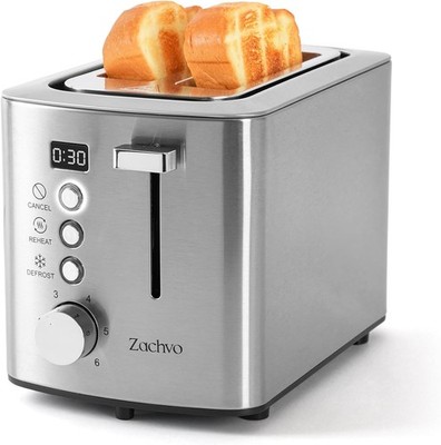2 Slice Toaster W/ Wide Slots Bread & Bagels Stainless Steel Toaster W/ Digital
