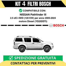 KIT BOSCH 4 Filtri tagliando per NISSAN Pathfinder III 2.5 dCi 4WD 120 kw Die...