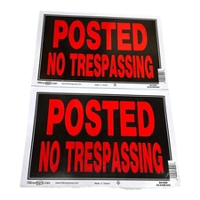 Hillman Group 841840 8 x 12 in. Red/Black Plastic No Trespassing Sign-2 Pack{50}