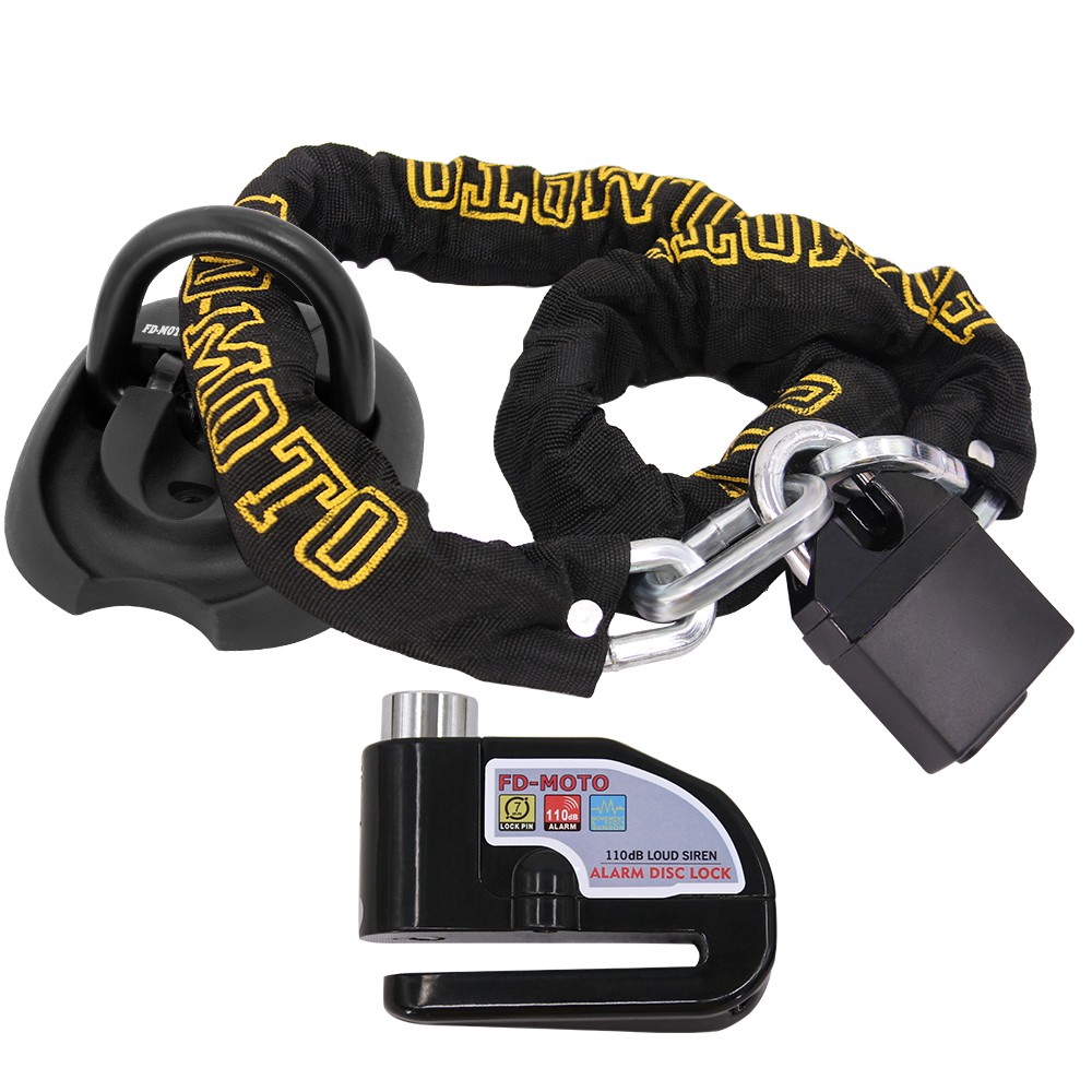 FD-MOTO 1.2M*10MM Motorcycle Chain Padlock Brake Disc Alarm & Ground Wall Anchor