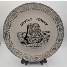 Devils Tower National Monument Wyoming Souvenir Decorative Plate Gold Trim  READ