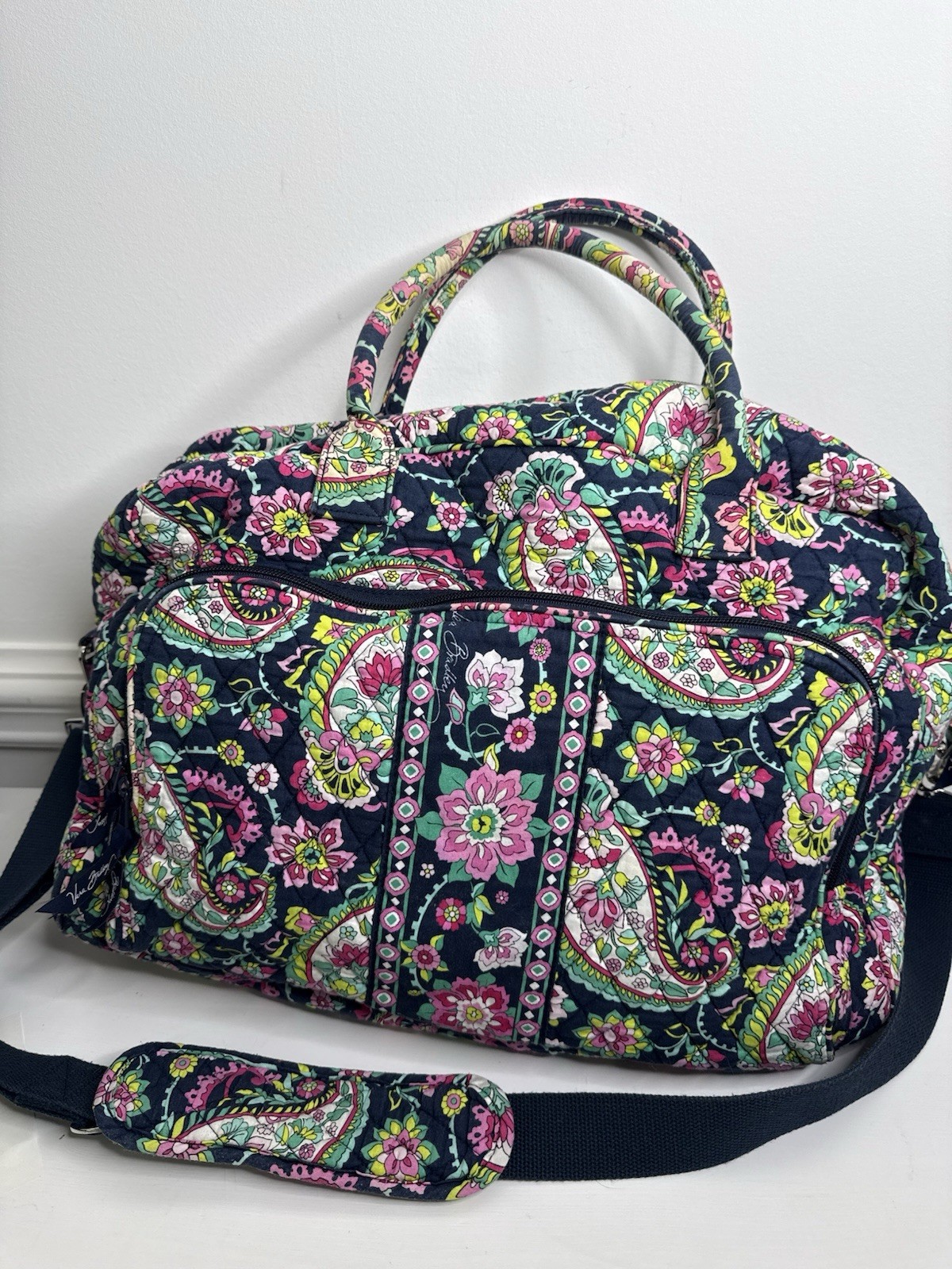 Vera Bradley Quilted Duffle Bag Floral Paisley Navy Travel Weekender
