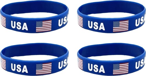 4 Pcs USA American Country Flag Rubber Bracelets, National Silicone...