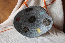 Keramikschale 50er Design Midcentury Grau Spiralen Farbfelder unregelmäßige Form