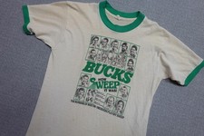 Vintage Milwaukee Bucks Shirt Men Large White NBA Basketball 1983 Playoff Ringer
