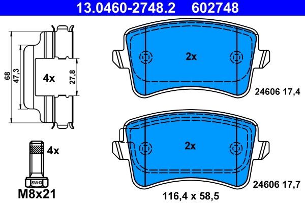 Plaquettes de frein ATE 13.0460-2748.2 remplace OE 8K06984