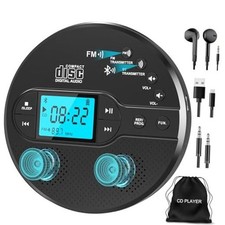 Portable CD Player with Bluetooth, Personal CD Player for Car with FM Black