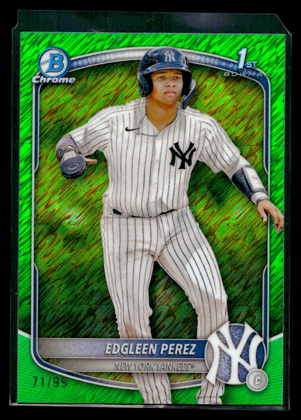 Edgleen Perez 2025 Bowman #BCP-80 Chrome Prospects Green Shimmer Refractor #/99