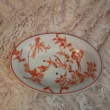 Vintage Heavy Ceramic India Jane 6.25" x 4.75" Soap Dish w/ Oriental Design
