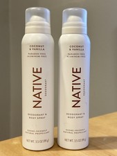 Native Coconut  Vanilla Aluminum Free Deodorant  Body Spray 3.5 Oz Lot Of 2