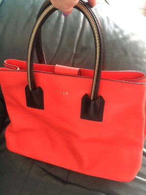 Milly Red/Coral Leather Top Handle Bag Tote