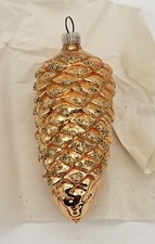 Pinecone Ornament Blown glass gold mica West Germany plastic cap vintage Christm