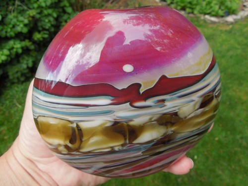 Artist Signed Rich Miller Terrestial World Landscape Handblown Glass Vase 1987 - Imagen 14 de 14
