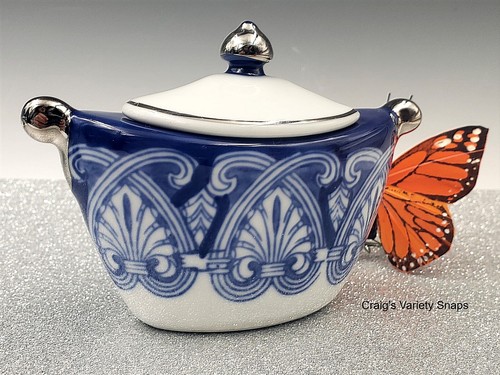 Bombay Teapot Creamer & Sugar Bowl Cobalt & White Porcelain China, Platinum Trim - Picture 17 of 24
