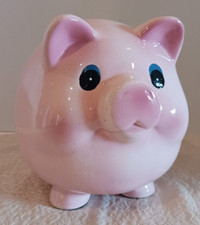 Adorable Pink Pig Ceramic 8" Piggy Bank w/Stopper