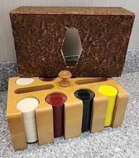 200 Vintage Poker Chips Set With Wooden Carry Case And Cover 9×5.5×3.5"