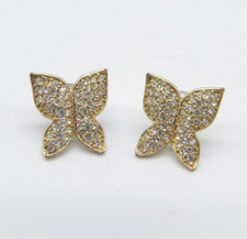 Butterfly Rhinestone Earrings Gold Tone