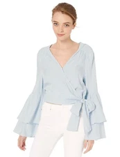 JACK by BB Dakota Making Waves Bell Sleeve Wrap Top Size S Blue White Striped
