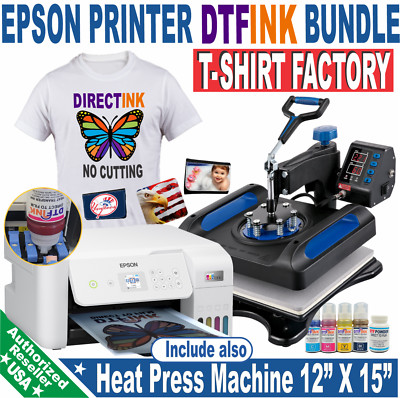 Epson Printer with DTF ink plus Heat Press 12''x15'' T-Shirt Maker Start Bundle