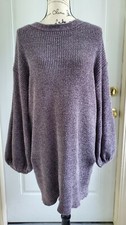 Something Navy Shimmer Sweater Dress Chenille Metallic Gray Keyhole Back Size M