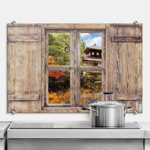 Spritzschutz Glas 3d Kuchenruckwand Fenster Japanischer Tempel Fliesen Kuche Ebay