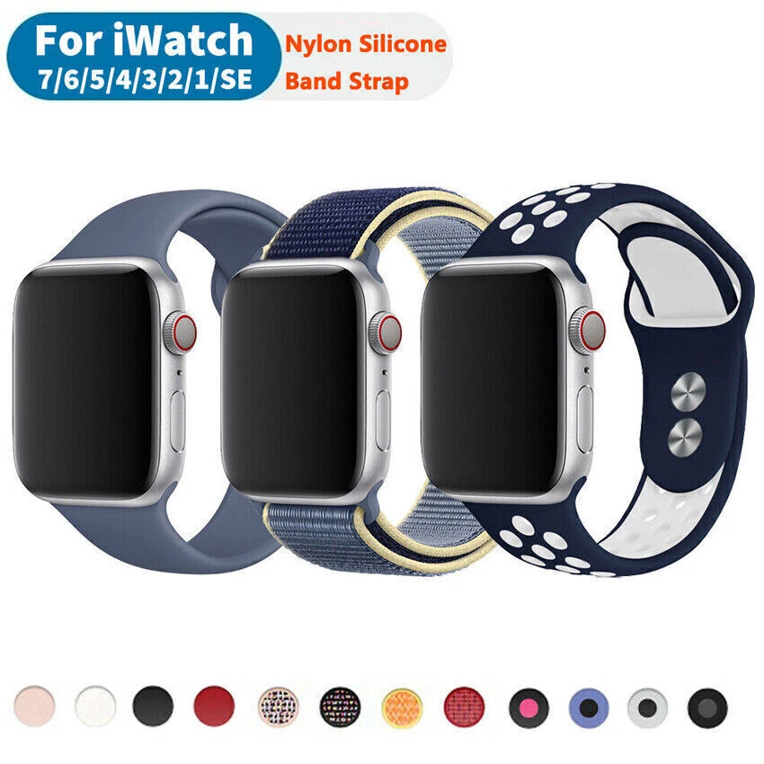 3 PACK for Apple Watch 7 6 5 4 SE Band 41/45mm Silicone 38/42mm Strap Nylon