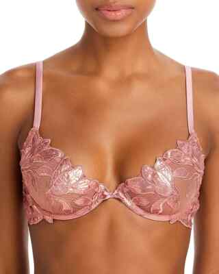 Fleur Du Mal Foil Lily Embroidered Rose Gold Demi Bra L22059 Size 34D