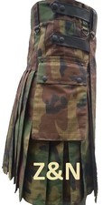 Men Camouflage Tactical Combat Army Utility Kilt Leather Straps, Adjustable