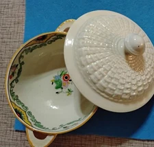 Antique Adderley  Wear Covered Ceramic Bowl-Classic Basket Weave Design, Floral