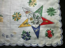 Vintage Print Handkerchief Order of the Eastern Star Hankie Printed Hanky 1171