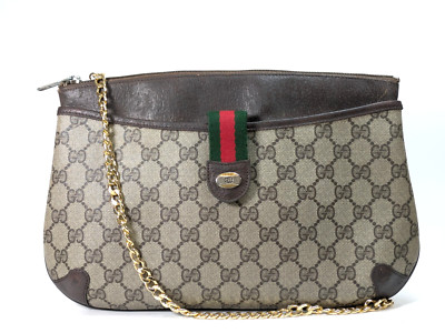 Vintage Gucci Crossbody Shoulder Bag Purse PVC GG Brown sherry Authentic