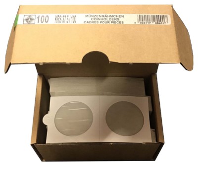 Self Adhesive 2x2 Coin Flips Holders Box of 100 Matrix 37.5mm For Large Ancient
