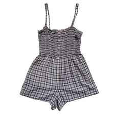 HOLLISTER PLAYSUIT ROMPER SHORT SHIRRED WAIST TARTAN PATTERN SIZE MEDIUM 10 12