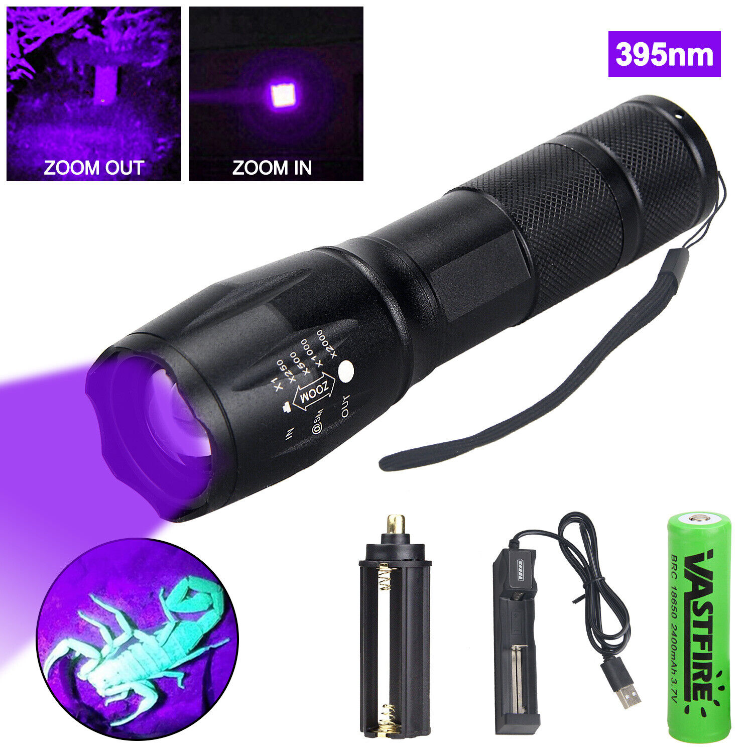Zoomble 395nm365nm UV Licht Schwarzlicht LED Taschenlampe Light Lampe USB