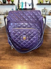 MARC JACOBS Purple Quilted Large Leather Tote Purse W/Leather Strap Excellent!