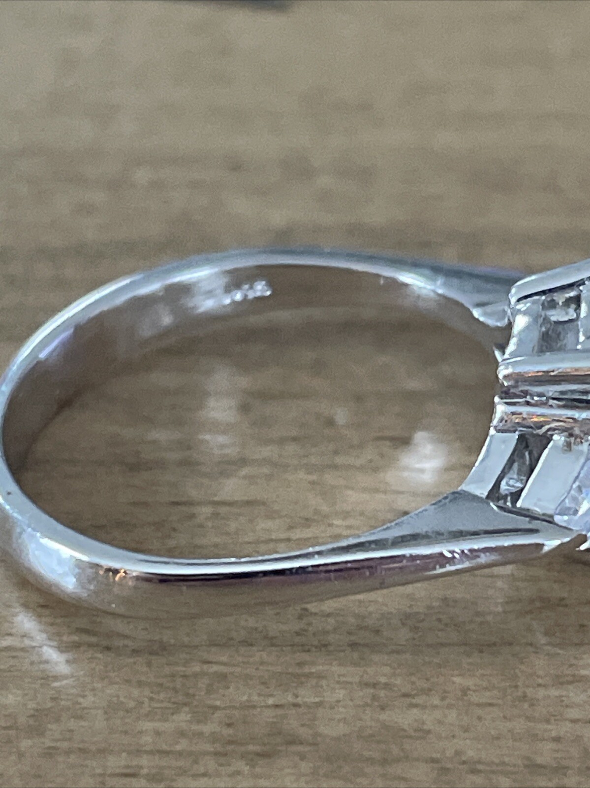 Sterling Silver Rectangular Clear Sparkly Ring Sz… - image 5