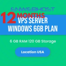 VPS Server Windows 6GB RAM Unmetered Transfer Location US - 12 Months