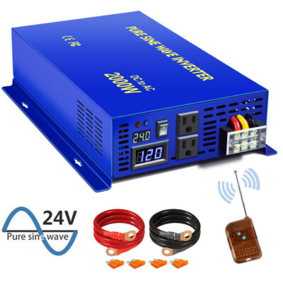 2000W Pure Sine Wave Power Inverter 24v dc to ac 110v 120v Remote Peak 4000w 