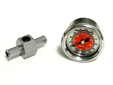 RED 0-100 PSI RACING FUEL PRESSURE GAUGE & 3/8" INLINE HOSE END TEE ADAPTER 