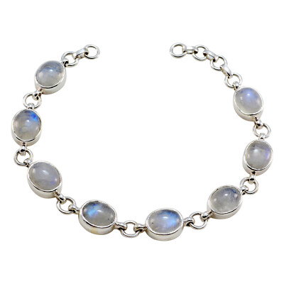 Lunar Luster 925 Sterling Silber Regenbogen-Mondstein-Armband