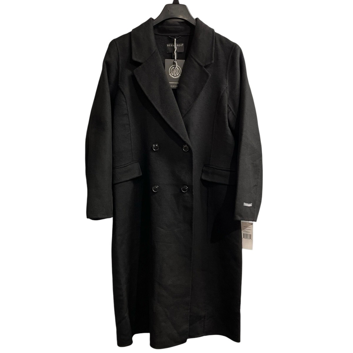 Bernardo Trench Coat Womens L Black Double Breasted Minimalist