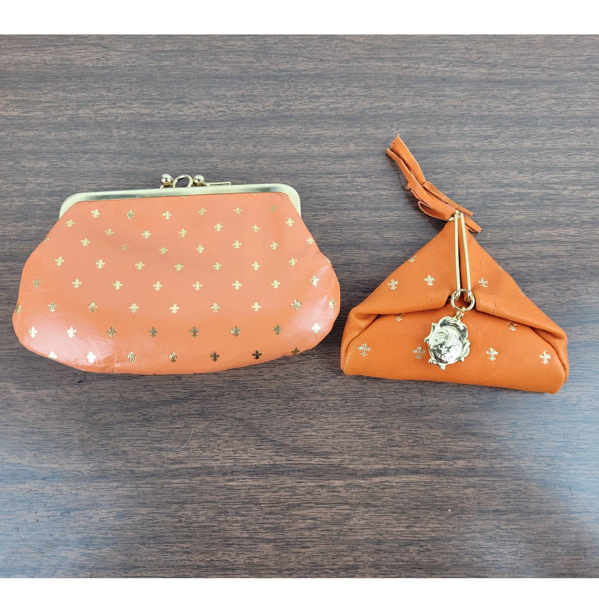 Genuine Leather Made in Italy Italian Orange Triangle Unique Coin
