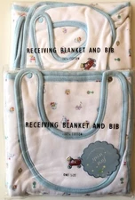 LOT of 2 First Wish Cotton Baby Receiving Blanket and Bib Set Boy Girl